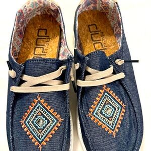 Women’s “Hey Dude” Shoes - Wendy Boho Ocean Blue Slip On Shoes. Size US8